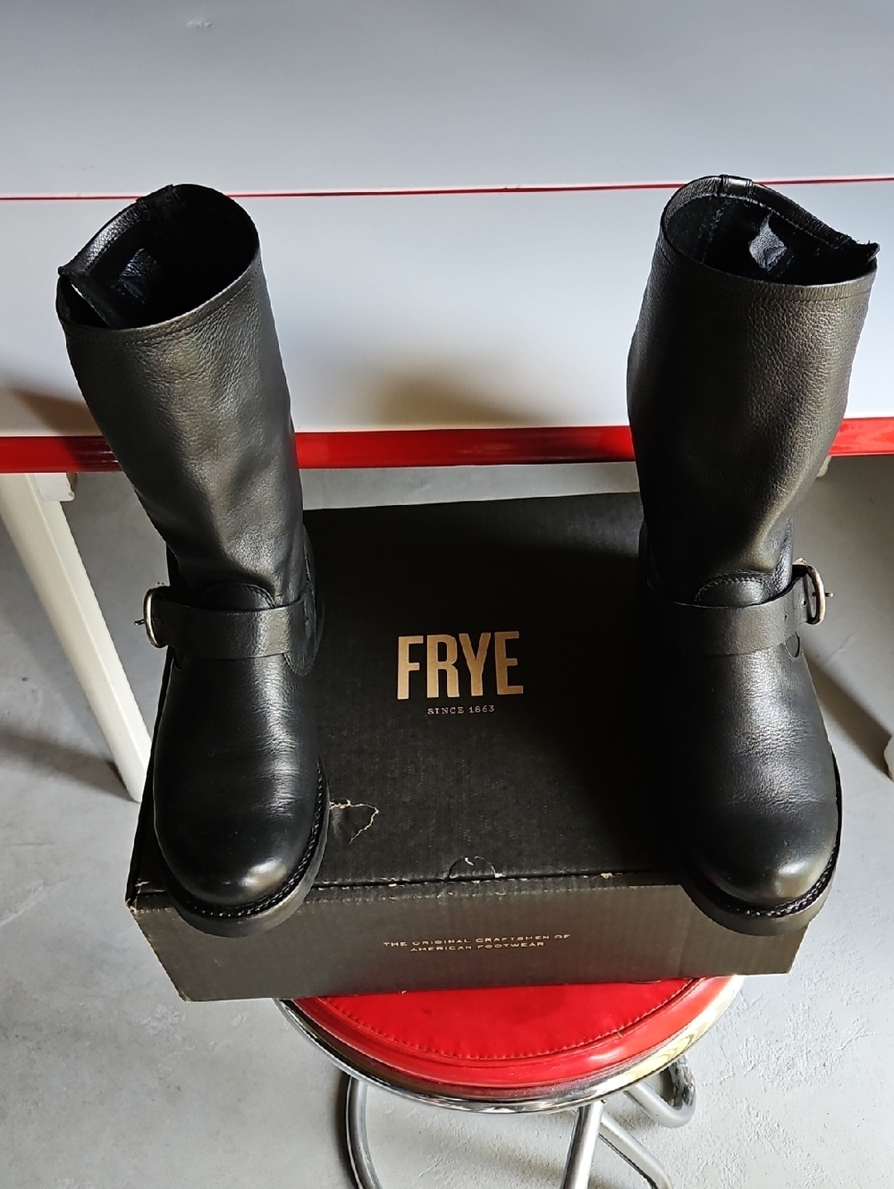 Frye  High Quality Black Leather Mid-Calf Veronica Short Boots.